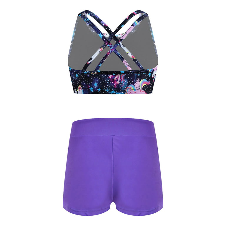 Aislor Kids Girls 2 Pieces Crop Top with Bottoms Gymnastics Leotard Yoga  Sportswear Tankini Sets 