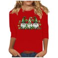 thumbnail image 2 of asdoklhq T Shirts for Women Printed Casual Round Neck Pullover Three-quarters Sleeve T-shirt Red L, 2 of 4