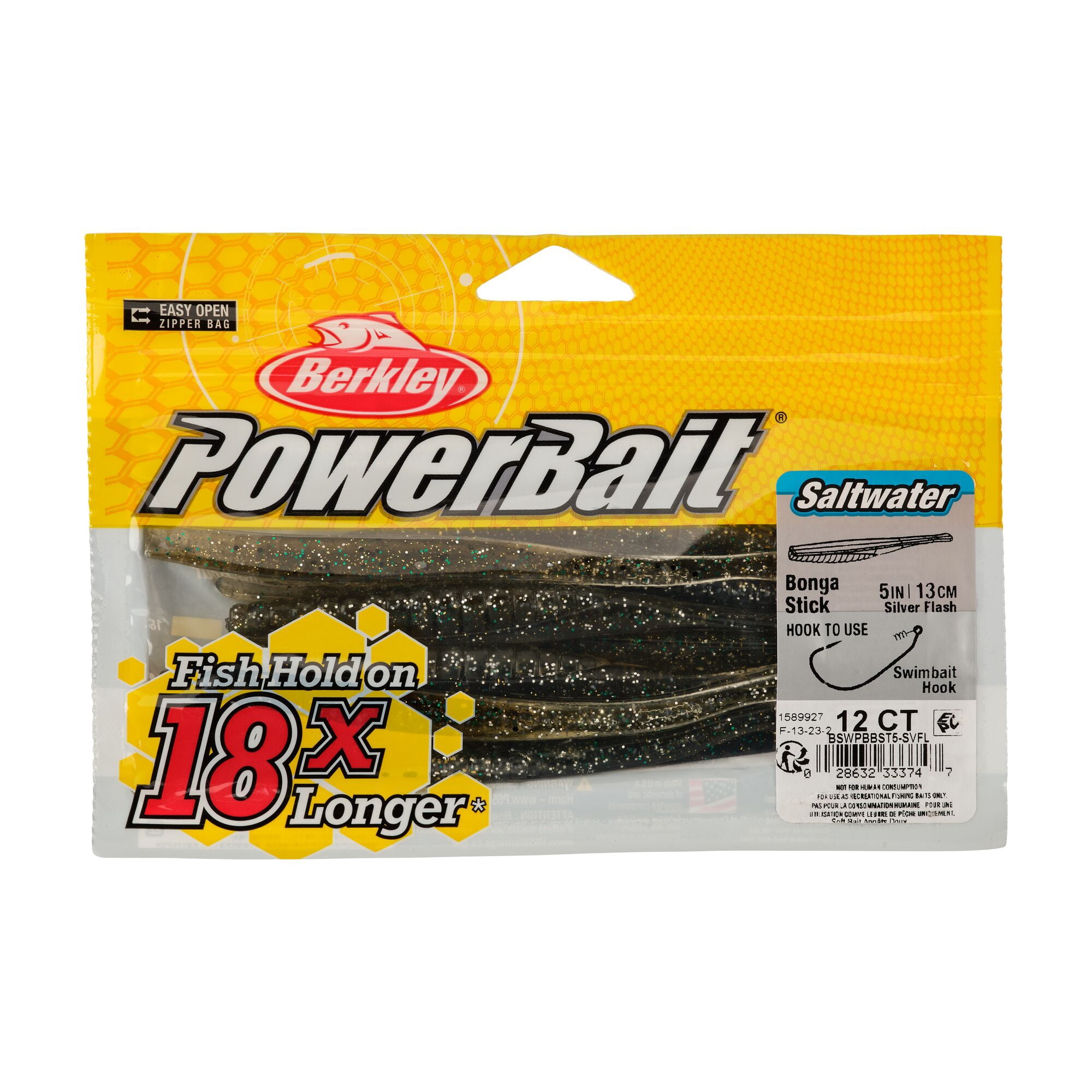 Berkley PowerBait® Saltwater Bonga Stick, 5 in, Jerkbaits, Silver Flash (12-count)
