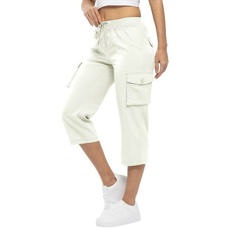GXIPO Women s Cargo Capris Hiking Pants Quick Dry Lightweight Athletic Outdoor Travel Loose Fit Casual Capris with Pockets White L