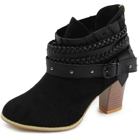 

HOLXI 2024 Block Heeled Ankle Boots Women Elegant Chelsea Boots Retro Short Boots with Buckle Casual Suede Booties Women Winter Ankle Shoes Snow Boots