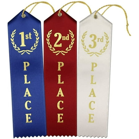 RibbonsNow 1st - 2nd - 3rd Place Award Ribbons - 75 Total Ribbons - 25 Each Place with Card & String