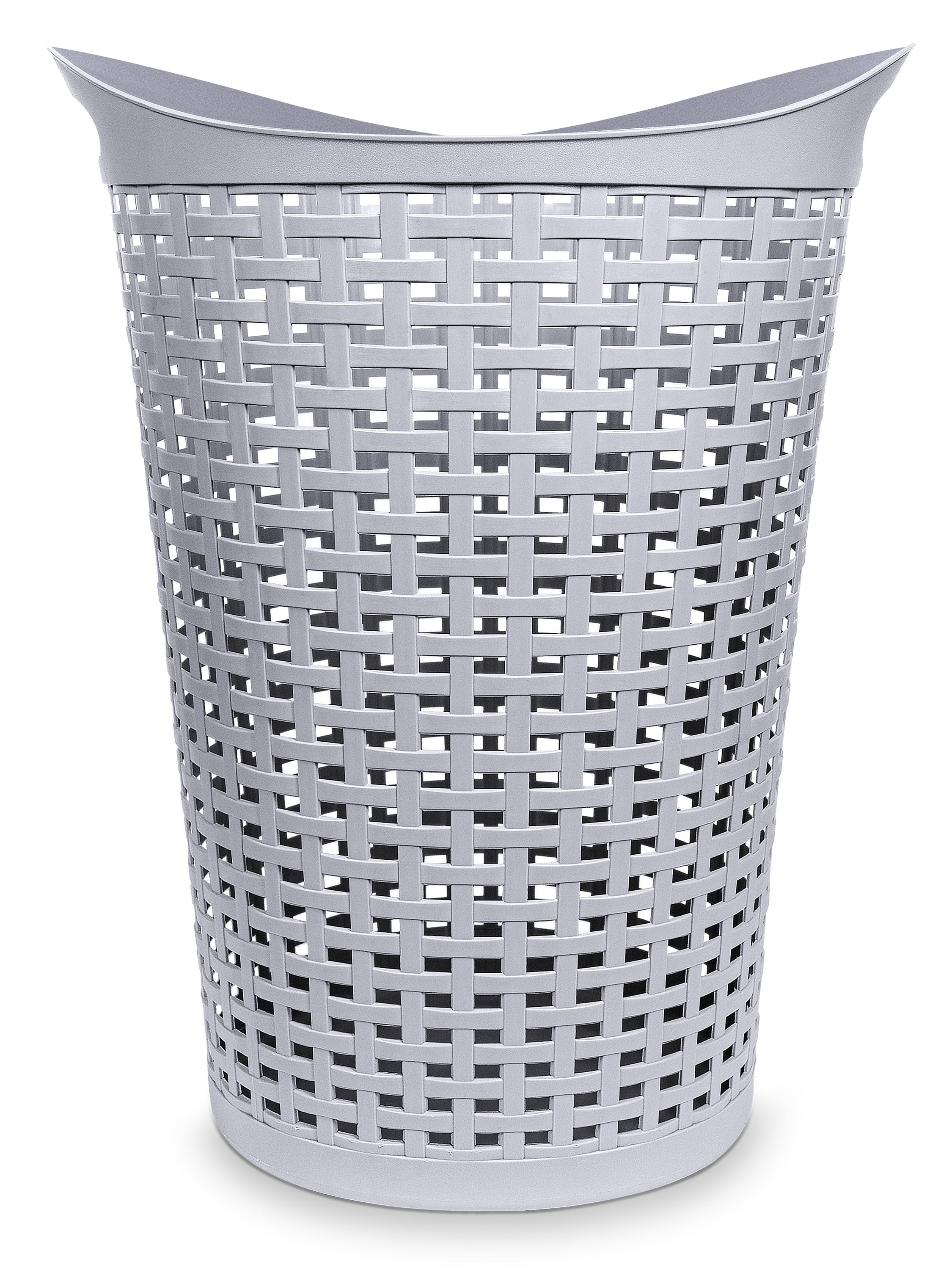 Mainstays Flexible Round Wicker Plastic Laundry Hamper, 3 Pack, Soft Silver