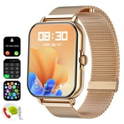 Mingwear Smart Watch Women's Men's Wireless Calling, Smart Watch Fitness Tracker, Gold (Steel Band)