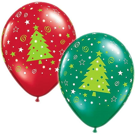 11" Christmas Tree Stars & Swirls Around Balloons (10 ct)