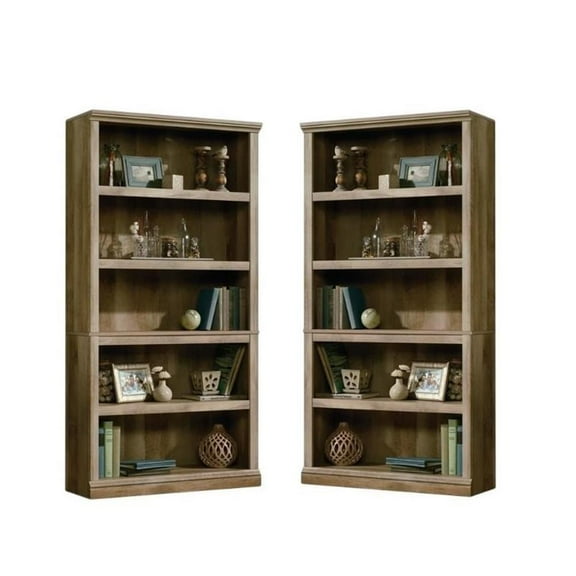 Home Square 2 Piece Wood Bookcase Set with 5 Shelf in Lintel Oak