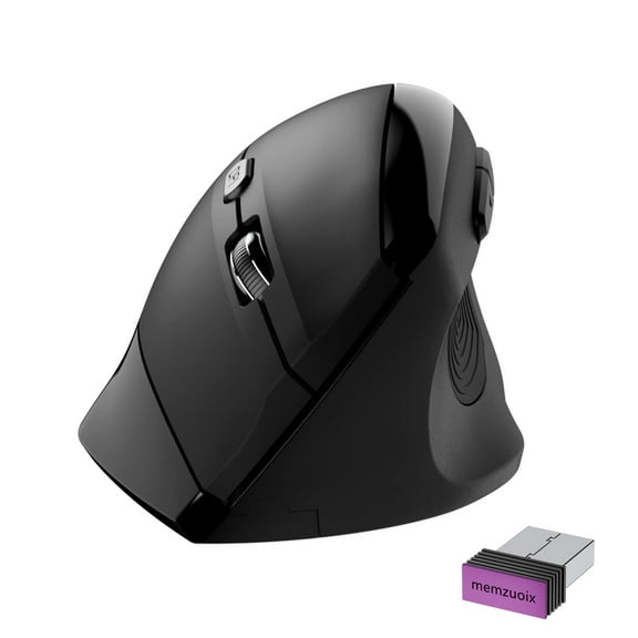 Ergonomic Vertical Mouse, Reduces Muscle Strain,2.4 GHz Wireless Mouse with Nano Receiver, 800/1200/1600 DPI Optical Tracking, MEMZUOIX Wireless Gaming Mouse for PC Laptop Macbook, Black