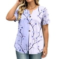 thumbnail image 6 of VBVC Women's Floral Print Henley Blouse , Ladies' V-Neck Short Sleeve Summer Top , Boho Tropical Vacation Shirts For Women,Blue,S-3XL, 6 of 8