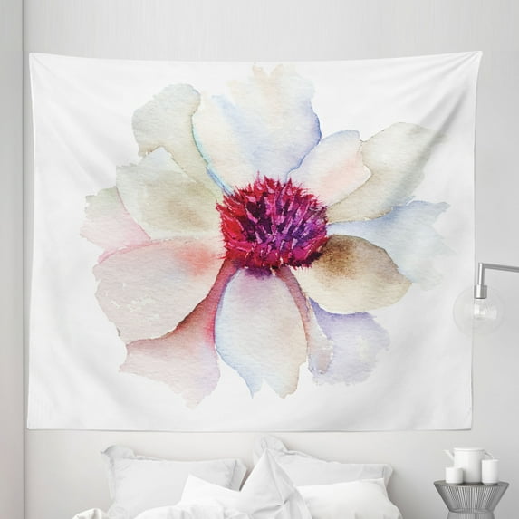 Watercolor Tapestry, Flower Blossom Art with Tender Petals Romantic Dreamlike Garden Plants, Fabric Wall Hanging Decor for Bedroom Living Room Dorm, 5 Sizes, Fuchsia Cream, by Ambesonne