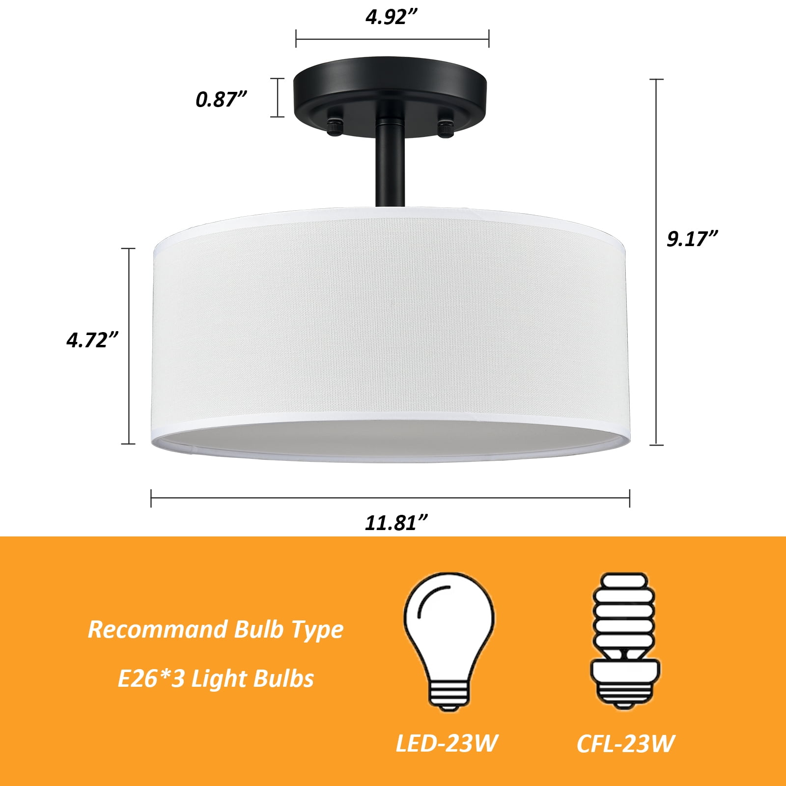 Modern Black Light Fixture Ceiling Mount Flush Mount Drum Ceiling Light
