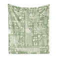 thumbnail image 1 of Ostrich Soft Flannel Fleece Throw Blanket, Hippo Cheetah Pelican Giraffe in Fractal Children Outline Print, Cozy Plush for Indoor and Outdoor Use, 50" x 60", Fern Green and Cream, by Ambesonne, 1 of 6