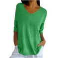 thumbnail image 2 of Nrmvnmi Women's Summer 3/4 Sleeve T-Shirts Casual V Neck Solid Cute Tees Basic Tunic Tops Blouses For Mothers day gifts, 2 of 9