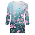 thumbnail image 5 of CYMMPU Vintage Floral Printed 3/4 Length Sleeve Shirts Summer Fall Basic Tees Business Work Blouses Crewneck Fashion Tunic Tops 2025 Clothes for Women Multicolor M, 5 of 5
