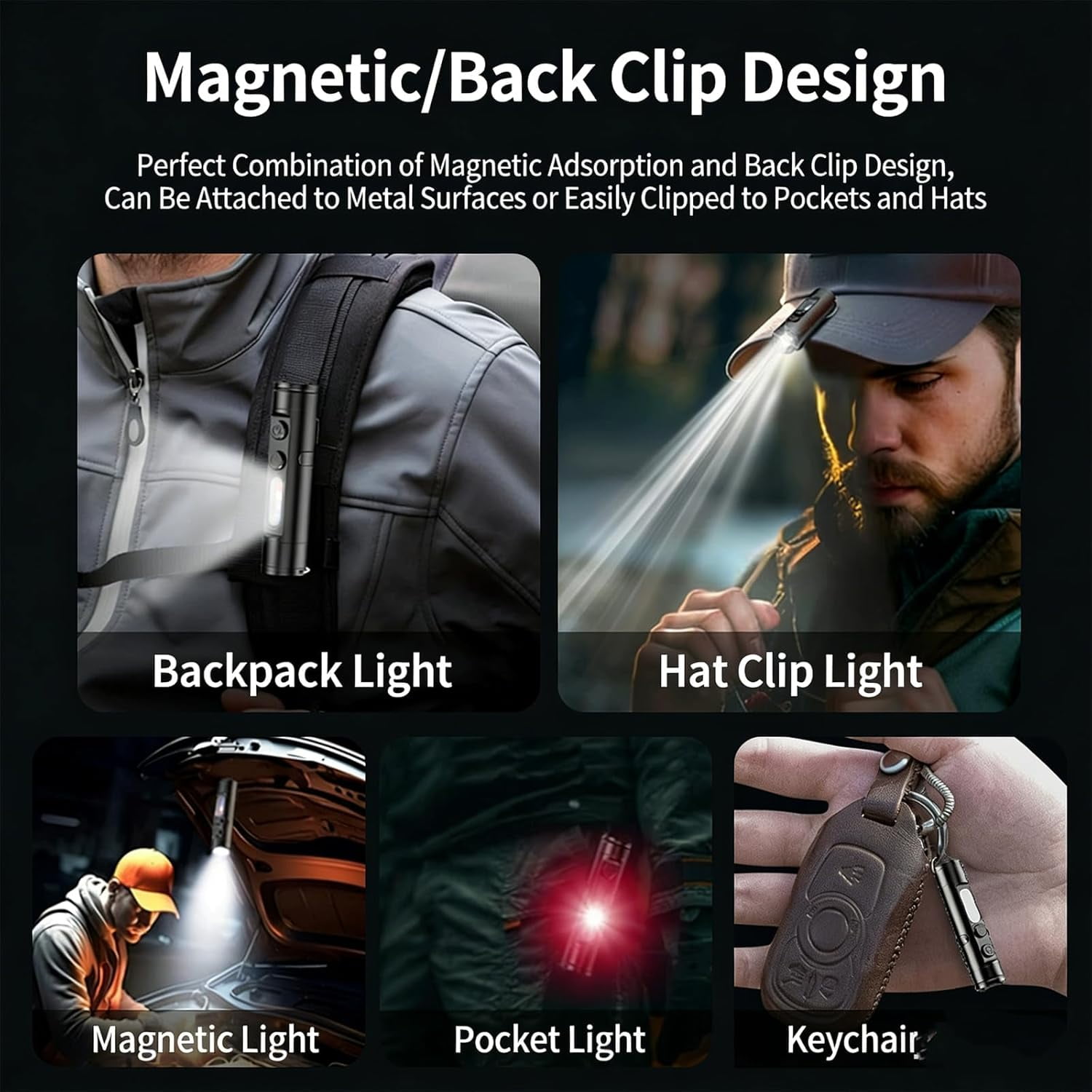 Pocket Rechargeable EDC Flashlight: 500 Lumens Mini Keychain Light with Fire Starter & Window Breaker, with 5 Modes Rechargeable Keychain Torch Magnetic Base for Camping and Travel