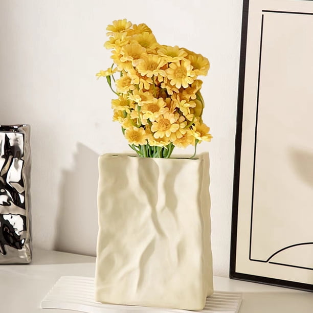 Flores de manzanilla artificial - paquete de 6 ramas, blanco amarillo azul, decoración plástica para el hogar