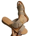 thumbnail image 4 of Samdudou Womens Casual Shoes Open Toe Flat Slide Sandals Triple Asymmetrical Thin Straps Single Metallic Square Buckle Detail Slip On Everyday Walking Footwear, 4 of 9