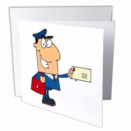 3dRose Happy Mailman Postal Worker Delivering Letter, Greeting Cards, 6 x 6 inches, set of 6