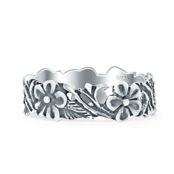 Flower Leaf Oxidized Band Ring 925 Sterling Silver Size 5