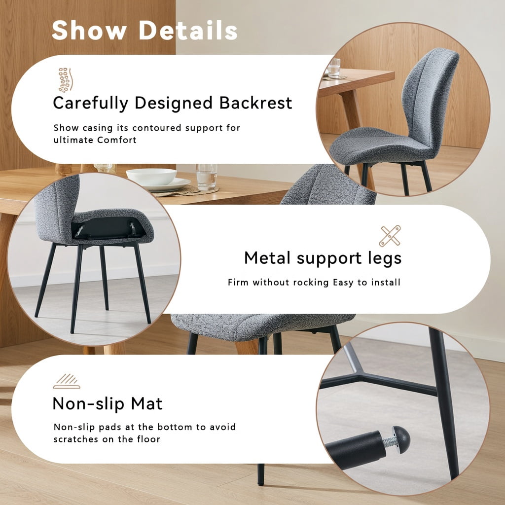 Hommoo 4-Pack Modern Minimalist Dining Chairs in Smog Blue Fabric with Metal Legs, Ergonomic Support, Adjustable Non-Slip Feet, for Dining Room, Home Office & Study, Blue