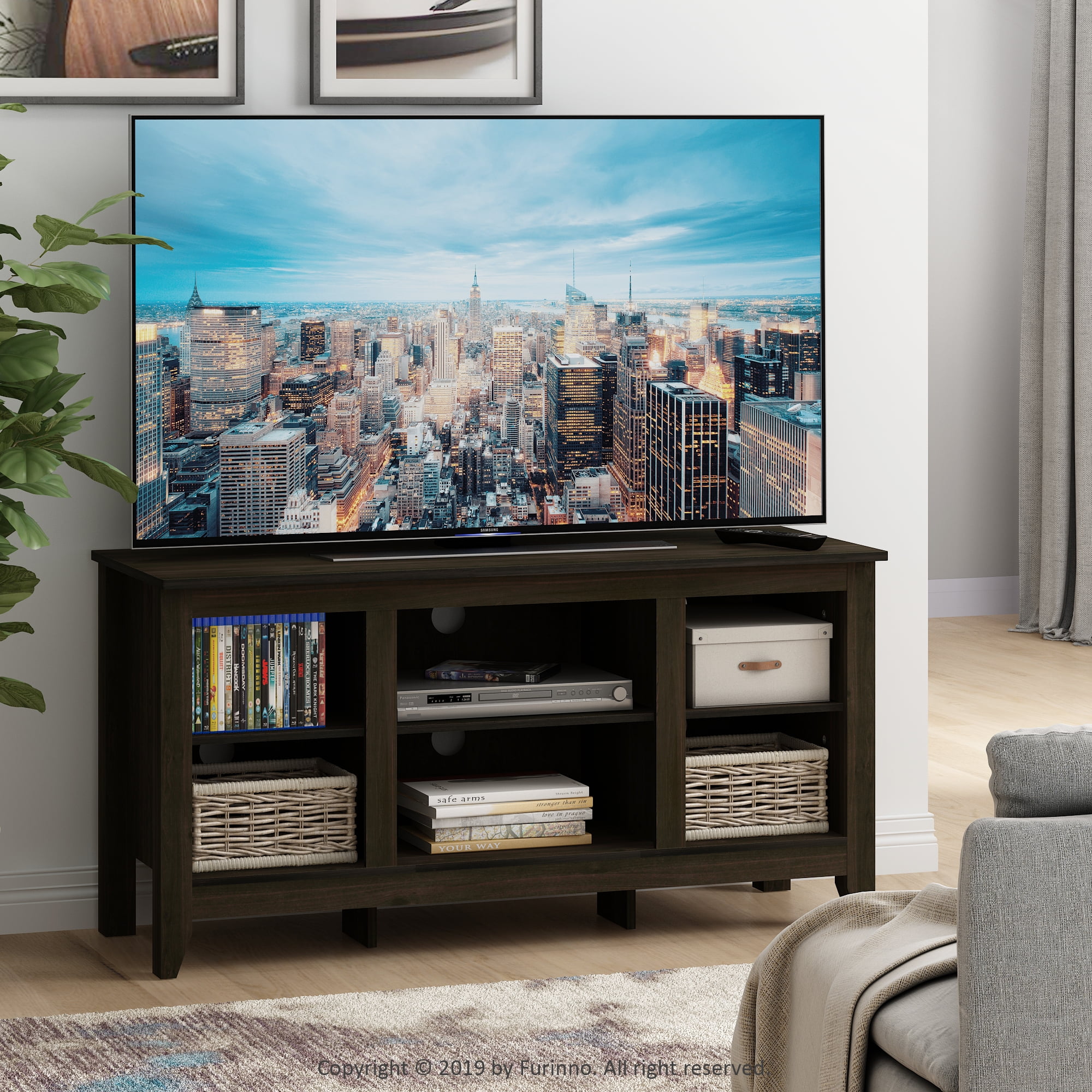 Furinno Jensen TV Stand with Shelves, for TV up to 55 Inch ...