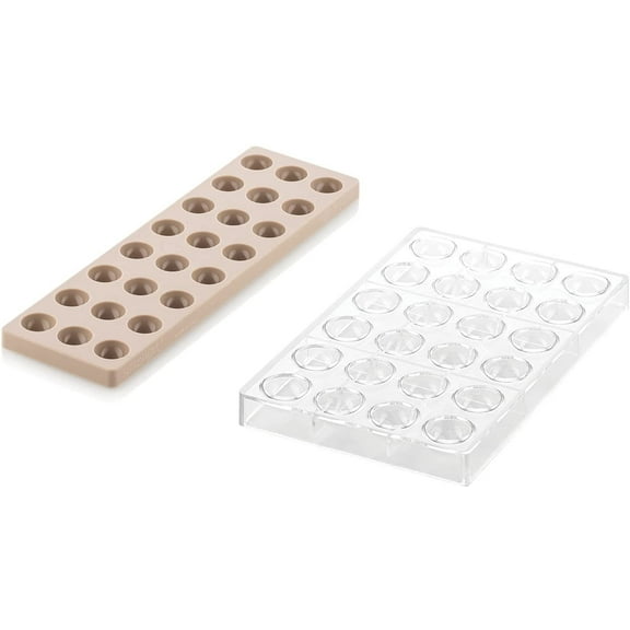 Silikomart Kit Semisfera01 Clear Tritan-Plastic Chocolate Mold with 24 Hemisphere Cavities 31mm Diameter, Plus Silicone Mold with 24 Hemisphere Cavities to make the Chocolate-Hemispheres Fillings