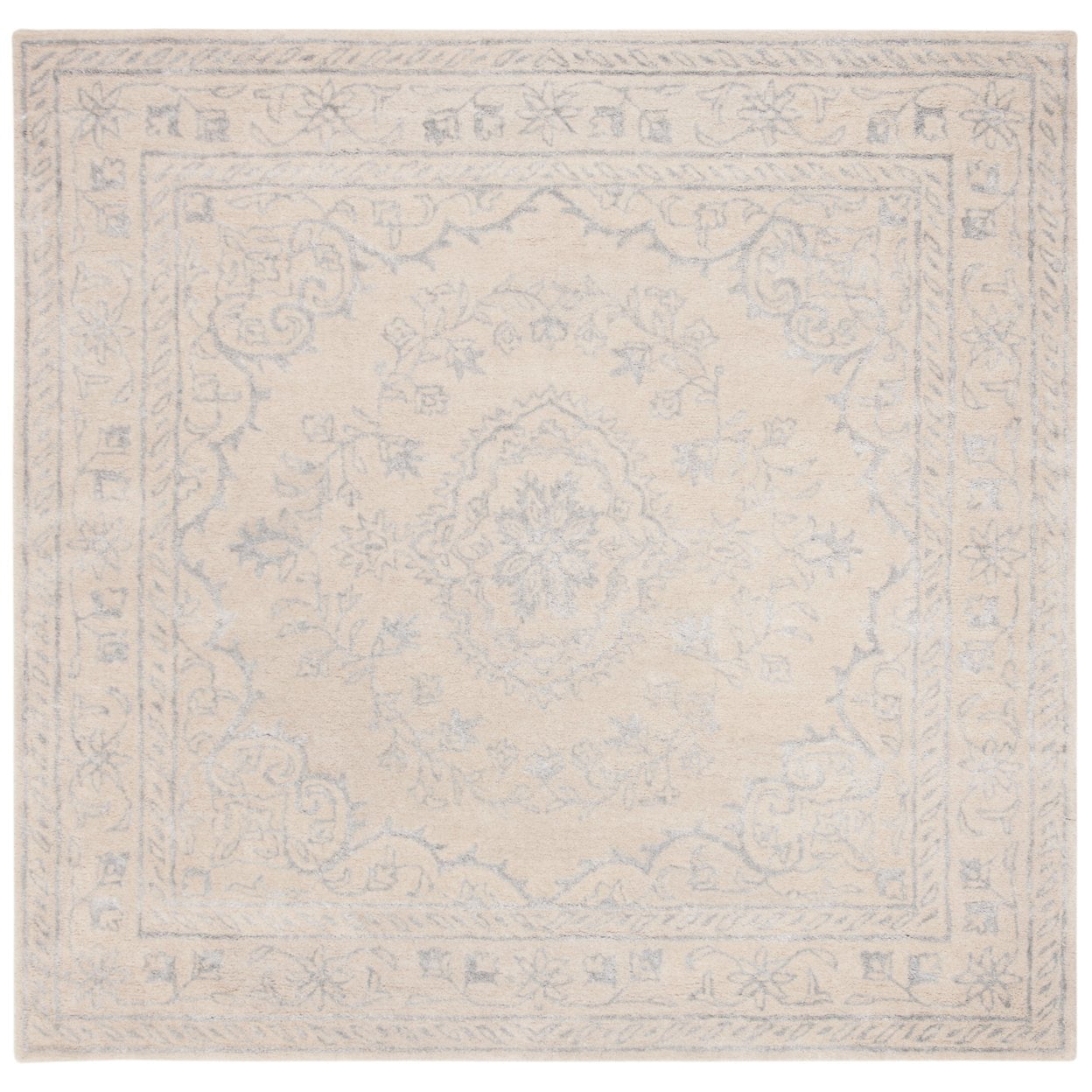 SAFAVIEH Glamour Gaia Floral Bordered Wool Area Rug, Light Grey, 2' x 3'