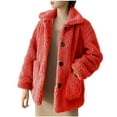 thumbnail image 2 of jtjvou Women's Winter Faux Fur Coats Long Sleeve Lapel Button Down Pockets Fleece Jacket Casual Trendy Outerwear Red XXL, 2 of 5