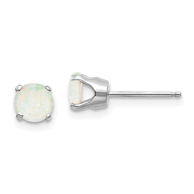 Boucles d'Oreilles Clous en Or Blanc 14K Opale 5 mm