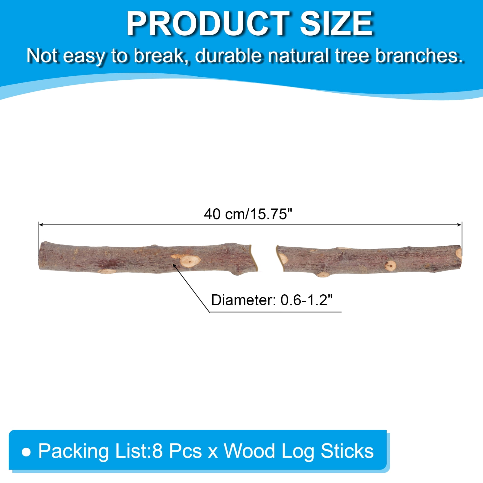Uxcell 8 Pcs / 40cm Wood Log Sticks, 0.6-1.2inch inch in Diameter Natural Wood Craft Sticks, Dried Wood Sticks Decorative Wood Branch Sticks for DIY Crafts Accessory Photo Props, Brown
