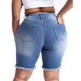 thumbnail image 2 of Gocolloa Women's Plus Size High Waisted Stretchy Jean Shorts 10" Inseam Raw Hem Denim Bermuda Shorts Royal Blue 16W, 2 of 6