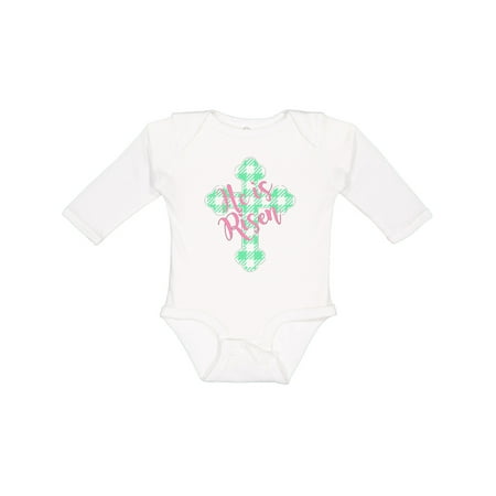 

Inktastic He Is Risen Green Plaid Cross Boys or Girls Long Sleeve Baby Bodysuit