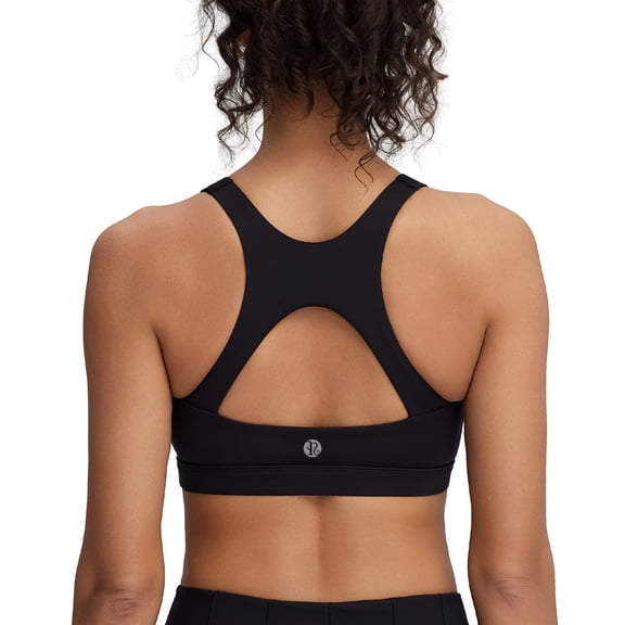 RUNNING GIRL Women’s Sports Bra Medium Support Racerback Open Back Workout Bra with Fixed Cups
