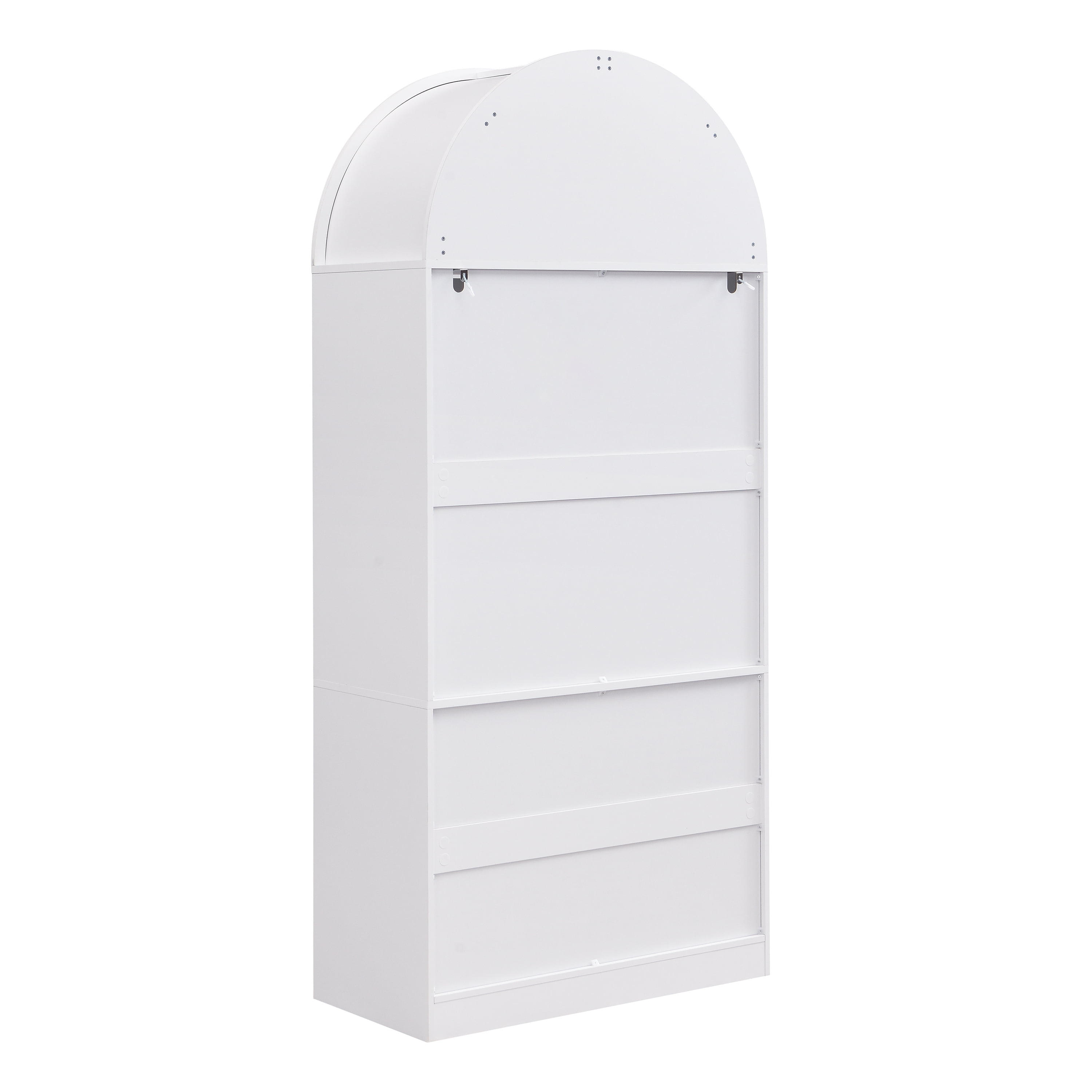 Storage Cabinet with Arched Top and Tempered Glass Doors, Tall Display Cabinet and Bookcase with 2 Drawers for Living Room, White