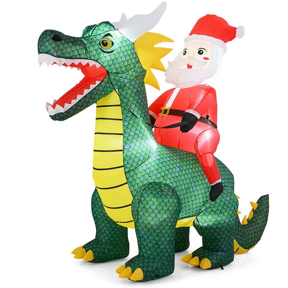Gymax 6.7 FT Christmas Inflatable Santa Claus Ride on Dinosaur