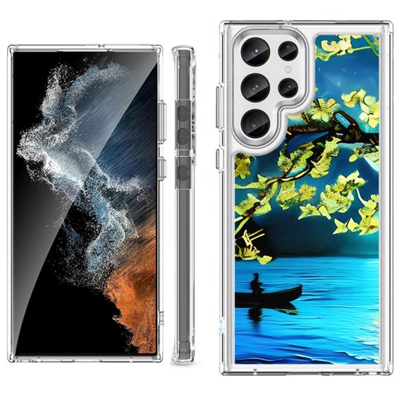 Shockproof Bumper Phone Case for Samsung Galaxy S23 Ultra 5G, by OneToughShield ® - Almond Blossom Night