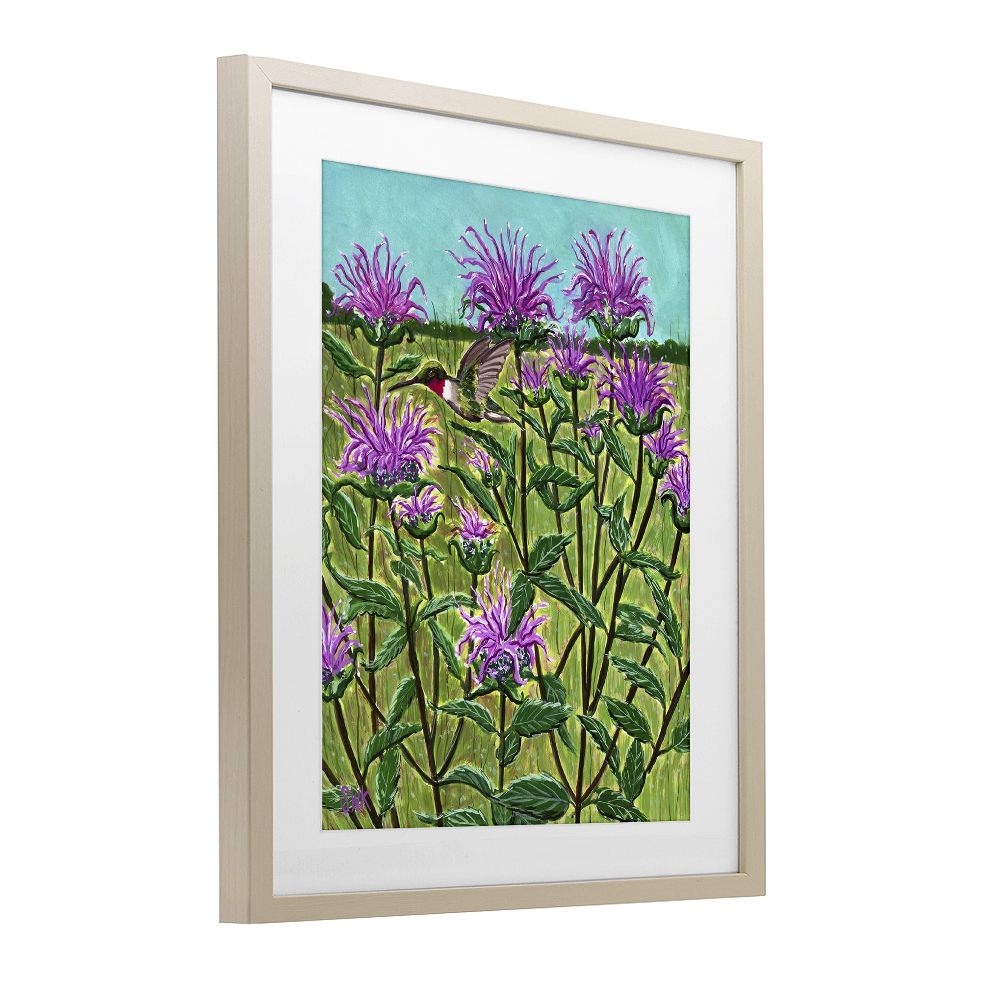 Stupell Industries Ruby Throated Hummingbird & Beebalm Birch Framed Print Under Glass, design by Sarah Waldron Kimball