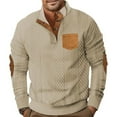thumbnail image 4 of Hogleaql Mens Sweater Knitted Quater Button Casual Collar Sweaters Elbow Patches Winter Long Sleeve Pullover Khaki 3XL, 4 of 4