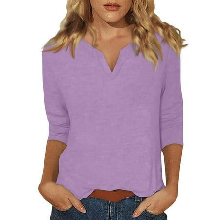 FUELEGO Deals Of The Day Lightning Deals 3/4 Length Sleeve Womens Tops Corset Tops for Women V Neck Tops for Women Basic Pleated Shirts Loose Fit Blouses for Women Dressy Casual Basic Tees for Women