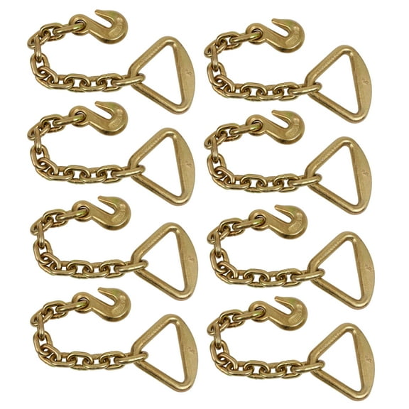 (8 Pack) 3/8" Grab Hook w/ 18" Chain Anchor 4" Delta Ring Tow Wrecker Hauling Tiedown