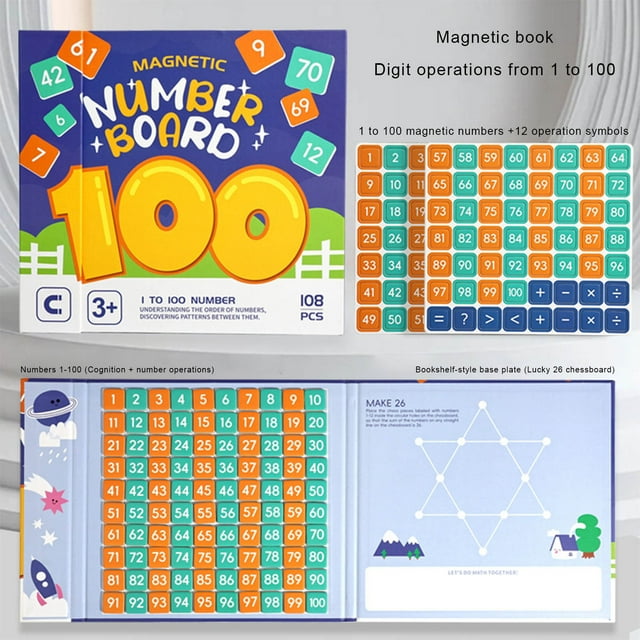 Magnetic Hundred Board Set Math Manipulatives For Kids Ages 3-7 1-100 Numbers Counting Educational Toys Addition Subtraction Games For Kindergarten