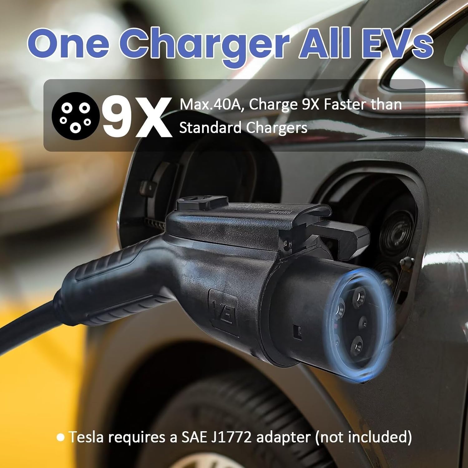 EP Level 2 Portable EV Charger, 16-40 Amp, 240V, 25ft Cable, Fast Charging Station for All EVs, NEMA 14-50P Plug, Upgraded Portable Electric Vehicle Charger, ETL
