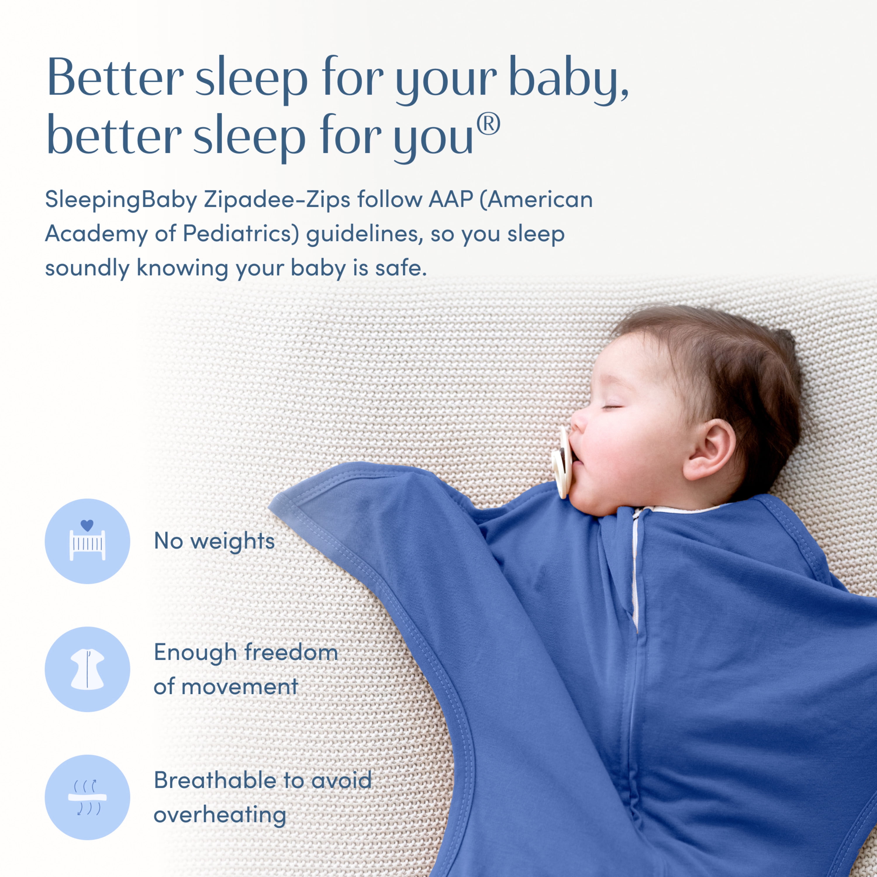 SleepingBaby Zipadee-Zip Transition Swaddle for Self-Soothing & Better Sleep, Navy, Large (12-24 Months)