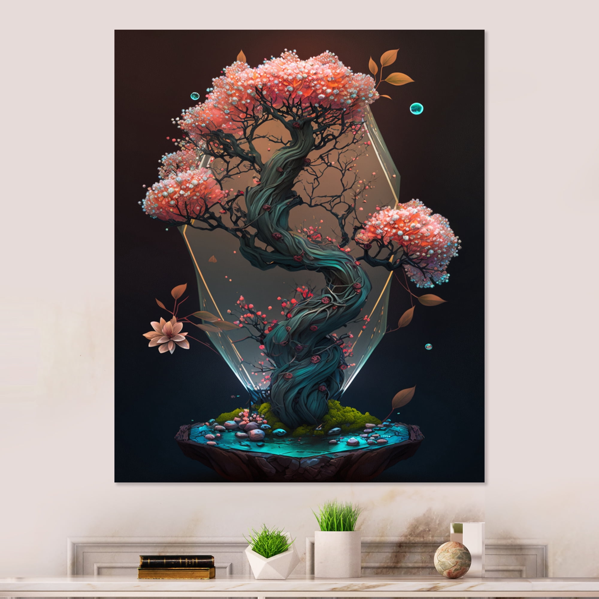 Designart Hexagon Bonsai Tree V Canvas Wall Art