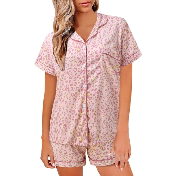 Gibobby Pijamas mujer invierno Conjunto de pijamas estampados para mujer, ropa de dormir, lencería Sexy, pantalones cortos, ropa de dormir de manga corta(D,M)