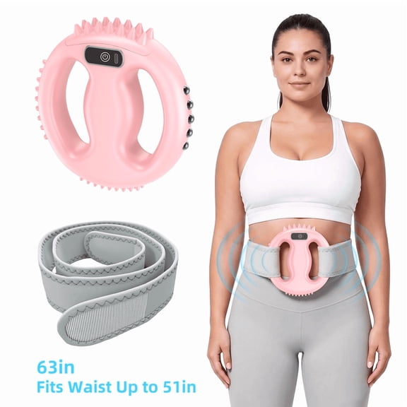 YZRUN Electric Fascia Ring Massage, Fat Vibrating Machine, Vibration Plate with 12 Levels, Mini Cordless Muscle Recovery Massager with Belt for Waist Belly Legs Back Massage, Auto‑Off, Pink