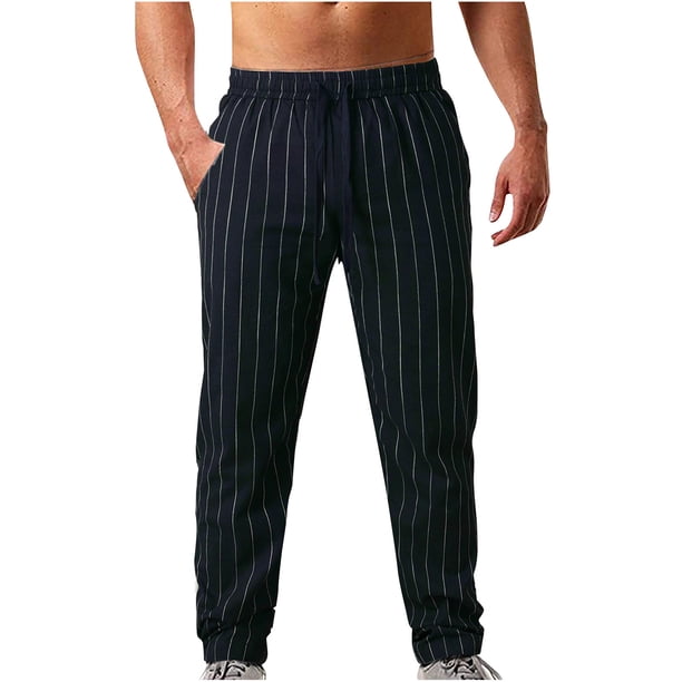Pantalones largos para hombre, lisos, informales, con cintura elástica, bolsillos y rayas, deportivos, para hombre