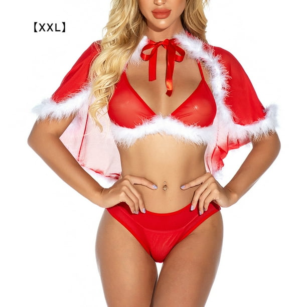 Conjunto de ropa interior sexy de Navidad para mujer, traje de cosplay de fiesta de lencería de encaje, XXL Inevent XX000091-05