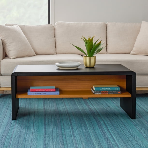 Mayview Rounded Corner Coffee Table, Black & Oak