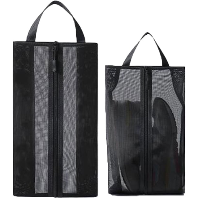Water Resistant Travel Shoe Bags, Reusable & Portable Shoe Dust Bags With Zipper For Slippers, Sneakers, Golf Shoes, Featuring Translucent Design For Quick Identification (2 Pack Black)