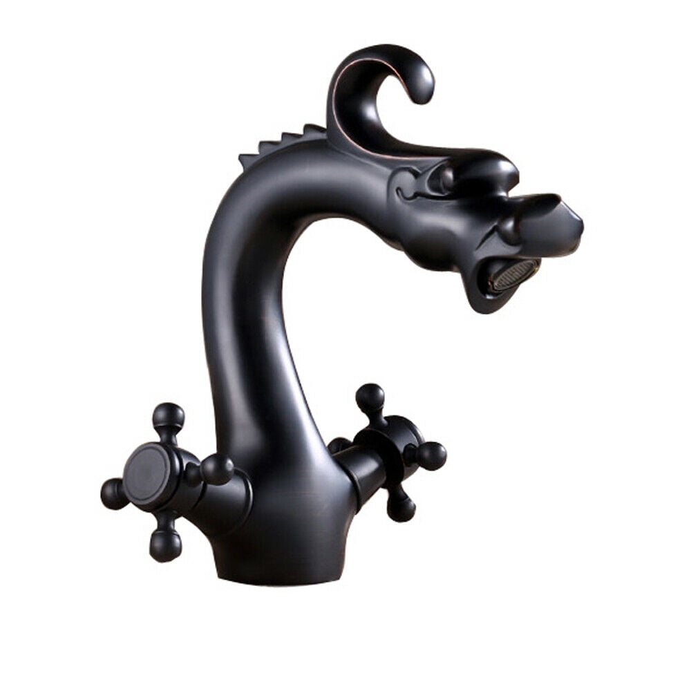 Dragon Shape Oil Rubbed Brass Bathroom Sink Faucet, Waterfall Two-Handle One Hole Vessel Mixer Tap, Mixer Deck Mounted Taps, Basin Sink Faucet, Modern Lavatory Vanity Sink Tap